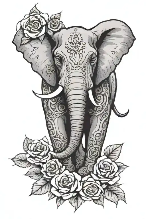 Elephant Head With Roses Mandala Over Head