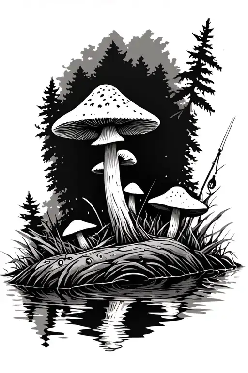 Woods Fishing Mushroom Lake