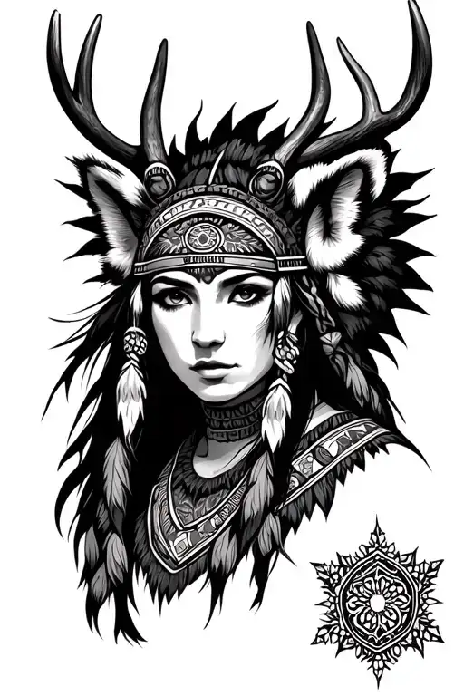 Siberian Female Shaman With Antlers