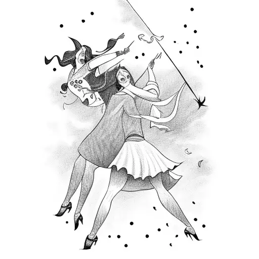 Lady Witches Dancing Around A Fire With Starts In The Sky