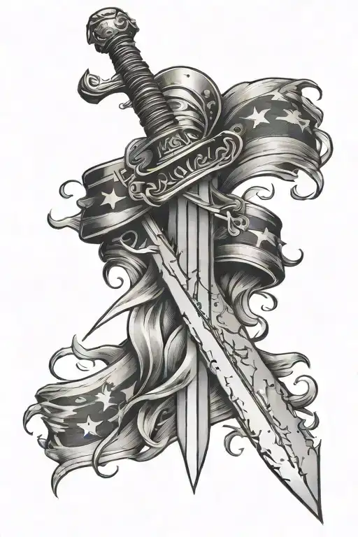 Sword Over American Flag Waving
