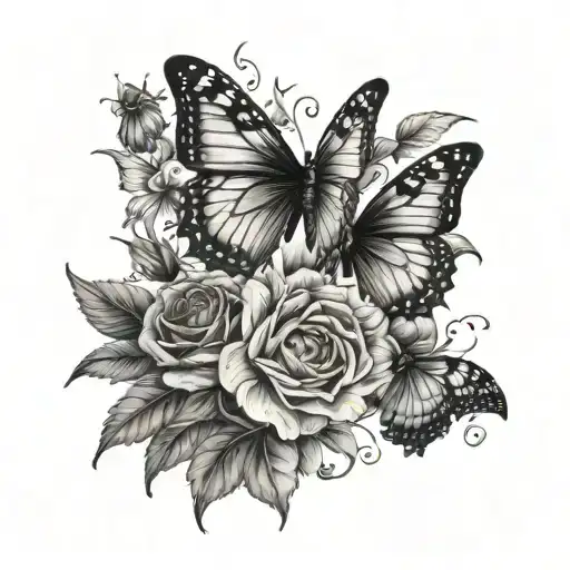 Sun Flowers And Roses And Butterflies Flying