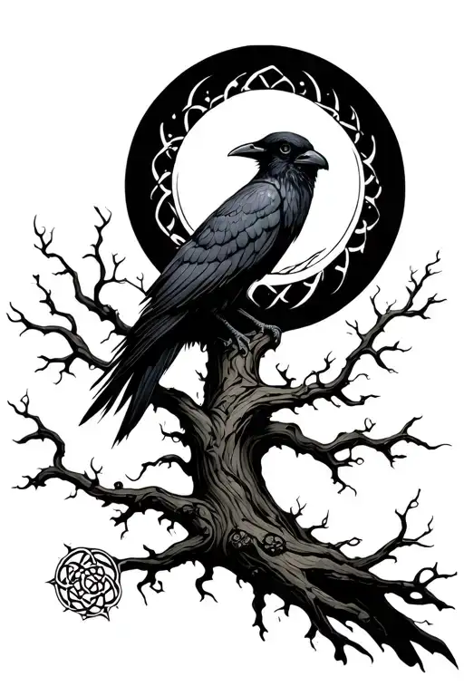 Celtic Life Tree Raven And Moon