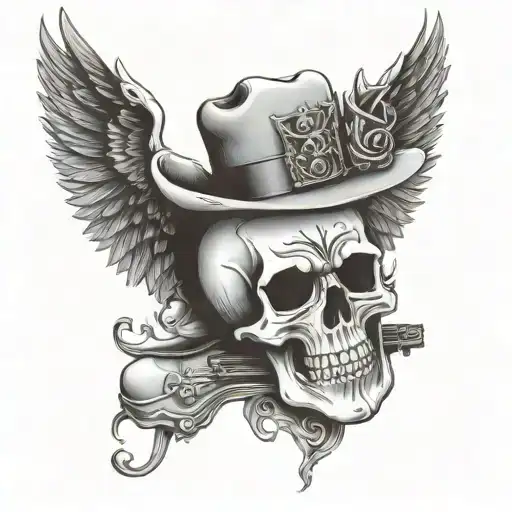 Guitar With Rock Wings Skull Wearing A Crown Boots And Cowboy Hat