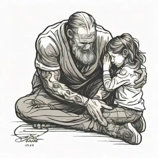 Father Kneeling Down Hugging His Daughter And Son