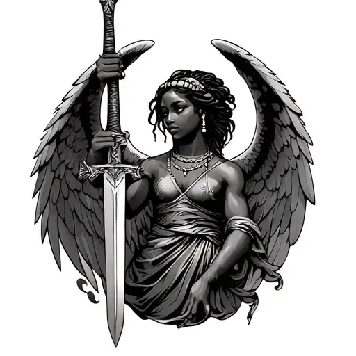 African Angel Holding A Sword