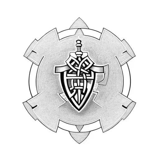 A Black-grey Tattoo Of The Arsenal Fc Logo With A Celtic Knotwork Border