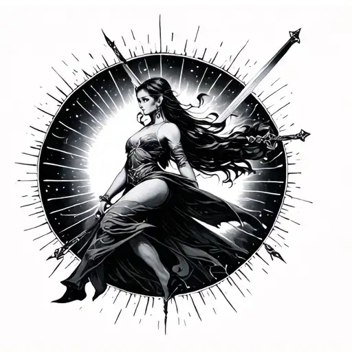 Ray Star Around Her Rays Or Dancing And Sword