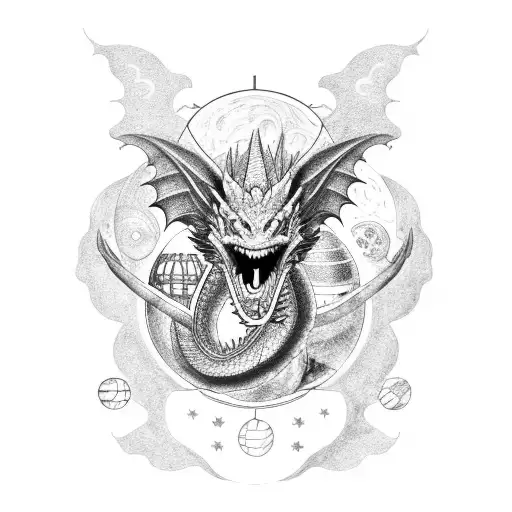 A Dragon Wrapped Around A Medical Symbol With Planets In The Background