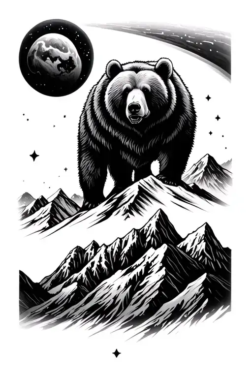 Space Over A Mountain Range With Grizzly Bear At The Base