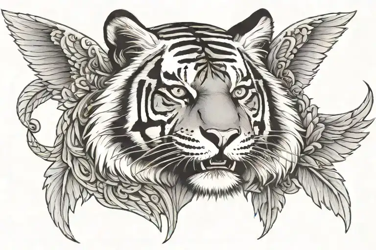 In The Middle Tiger Head With Wings