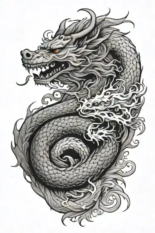 Chinese Dragon And Japanese Fox Curled