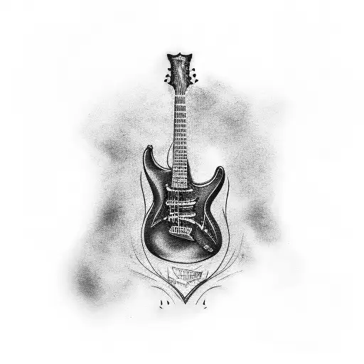 A Black-grey Tattoo Of A Guitar With The Sorting Hat As The Guitar Body