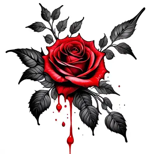 Gothis Style Drgon Swirling Up Blood Red Rose