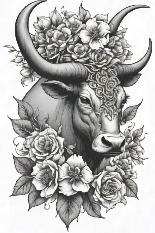 Taurus Symbol With Growing Flowers