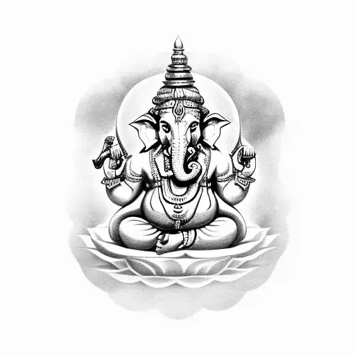 Indian Deity Ganesha Surrounded By Mystical Symbols