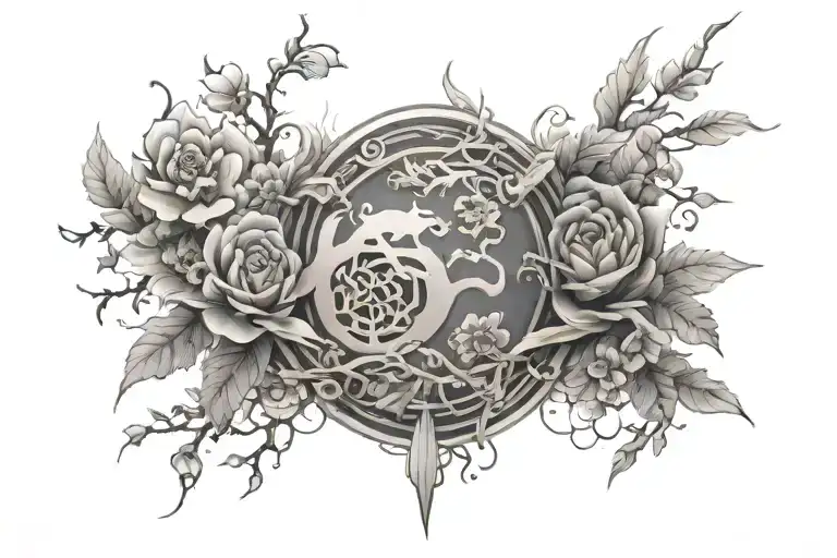 Combine Martial Arts Symbols With Elements Of Nature Like Trees And Flowers