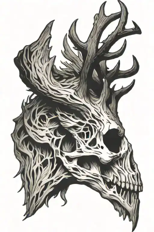 A Side View Of A Leshen With A Deer Skull Head