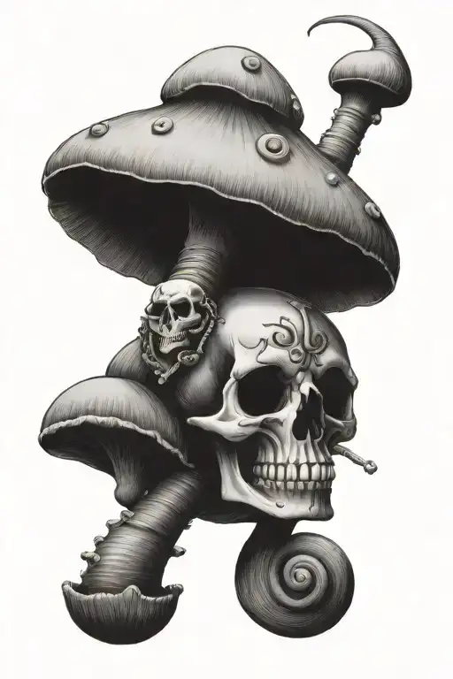 Snail And Mushrooms With Skull