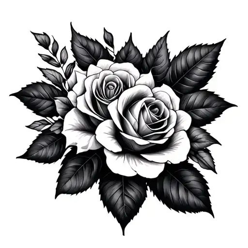 Dark Floral Hip Tattoo Design Featuring Roses And Pointsettia