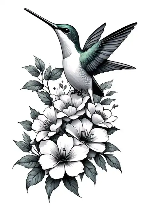 Hummingbird And Flowers Intertwined