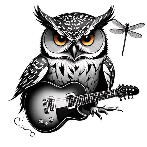 Owl Guitar And Dragonfly