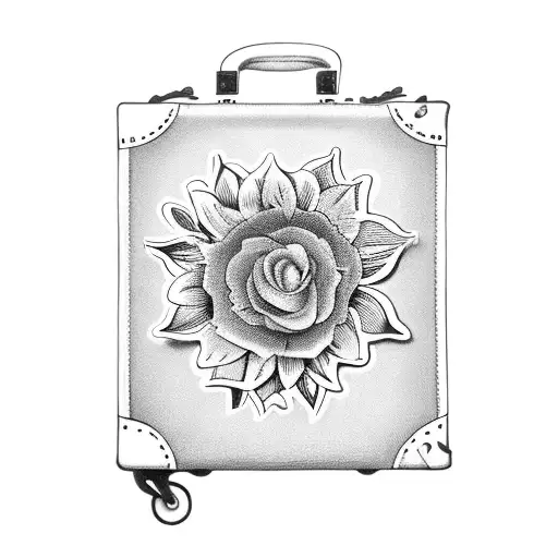 A Vintage Suitcase Covered In Travel Stickers With A Blooming Flower Emerging From It