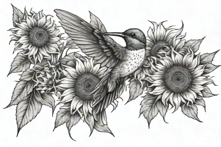 Humming Bird With Sunflower