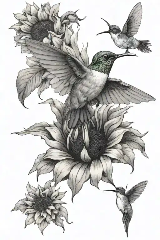 Humming Bird With Sunflower