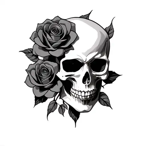 Skull And Roses Intertwined
