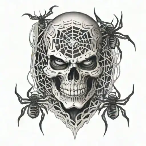 Evul Skull Face With Spider Web