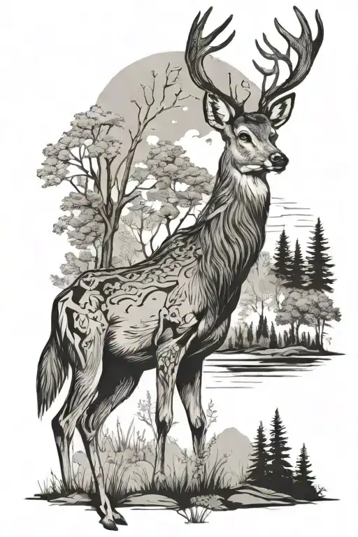 Deer And Nature Scene