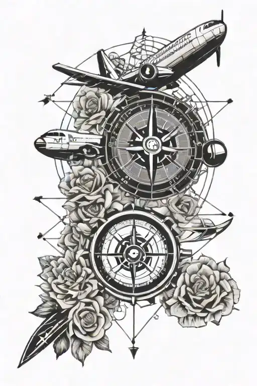 Plane Travel World Grid Lines Flowers Compass