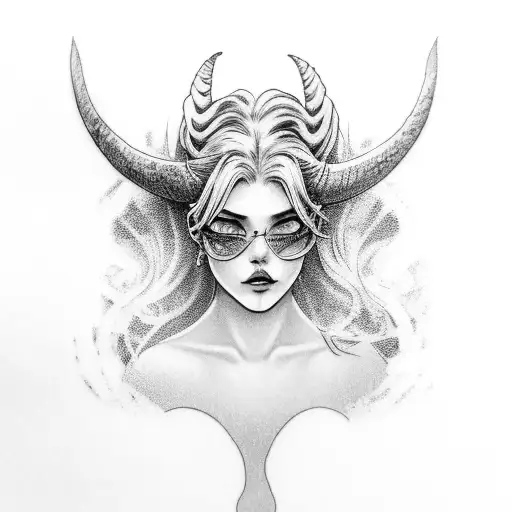 Mermaid Silhouette With Aries Horns