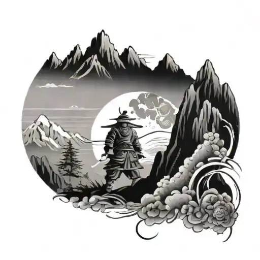Samurai And Mountains Landscape