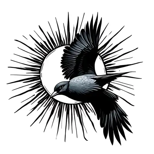 Bird Flying Through Sun Men