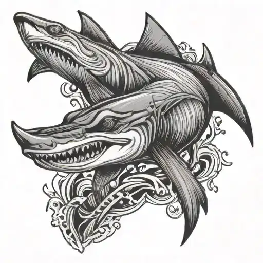 Old School Tattoo Template Of A Hammerhead Shark