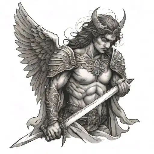 Warrior Angel Crying On Sword