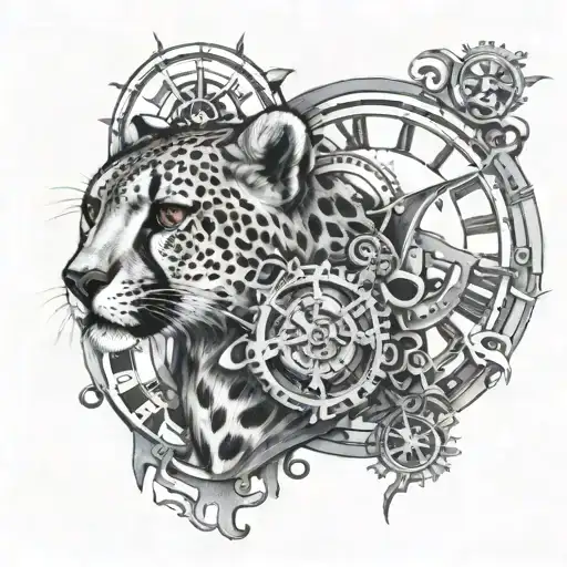 Cheetah And Clock Mechanism Intertwined