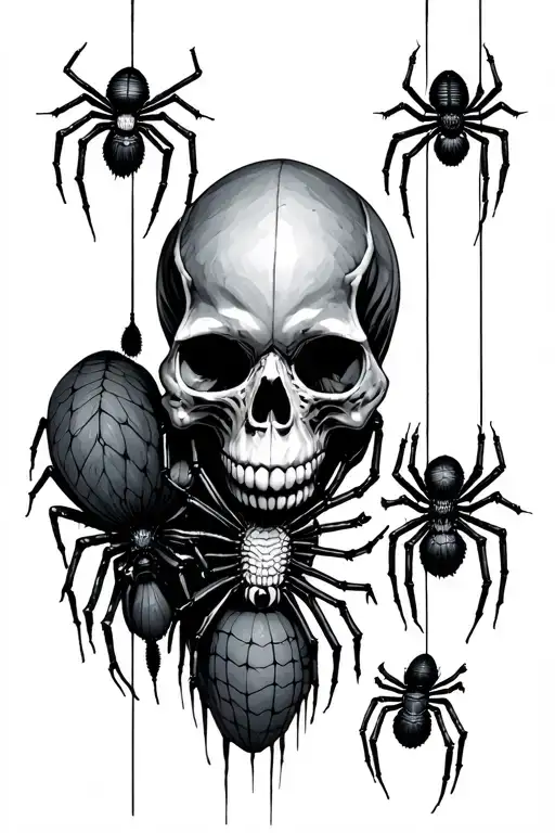Spiders Hanging From Skull