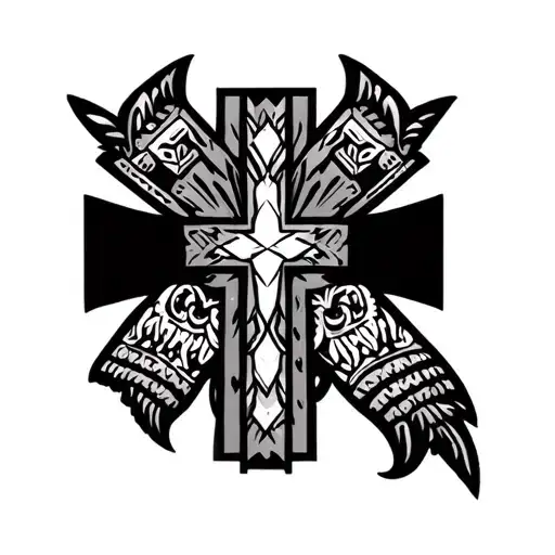 Cross With Aztec And Western Sleeve