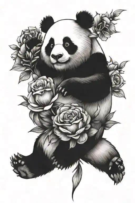 Panda And Flowers Wrapped