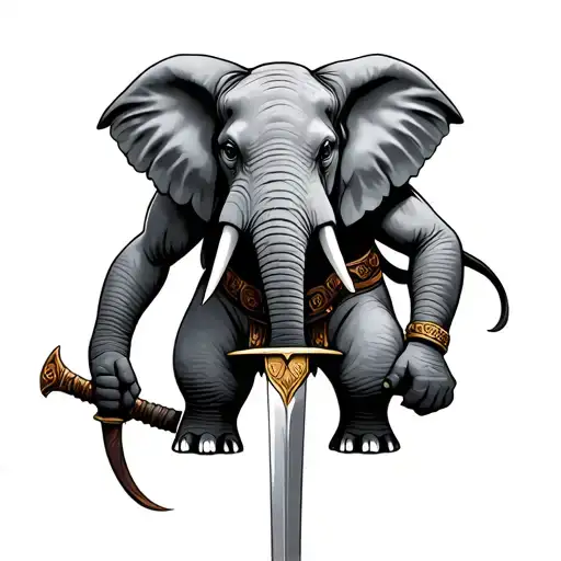 Beaten Elephant Holding Sword