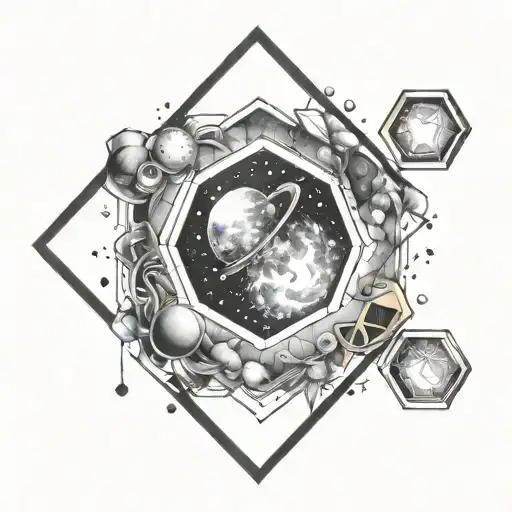 Galaxy Tattoo Idea With Hexagon Frame