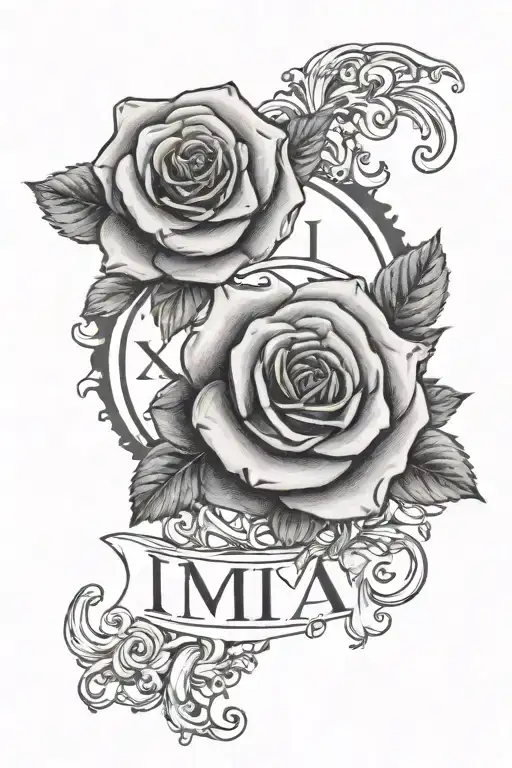 Roman Numeral Date And Small Rose Around It