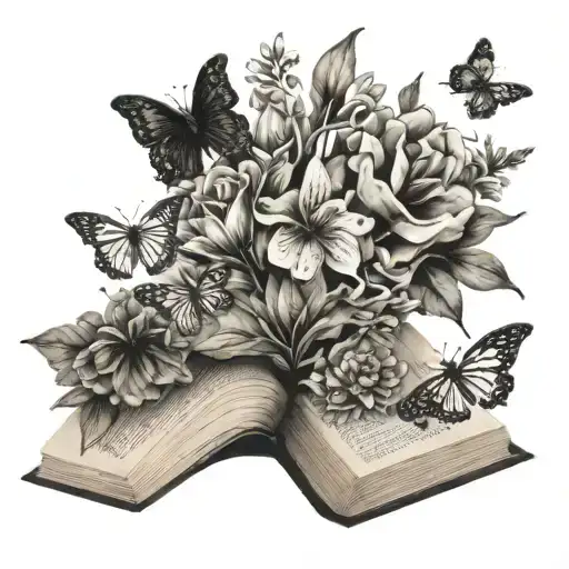 Book Open With Flowers And Butterflies Flying