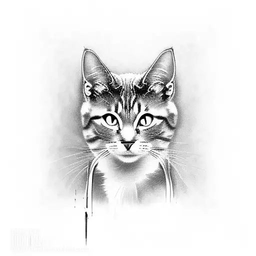 A Detailed Black And Grey Tattoo Of A Cat Artist Painting On A Canvas