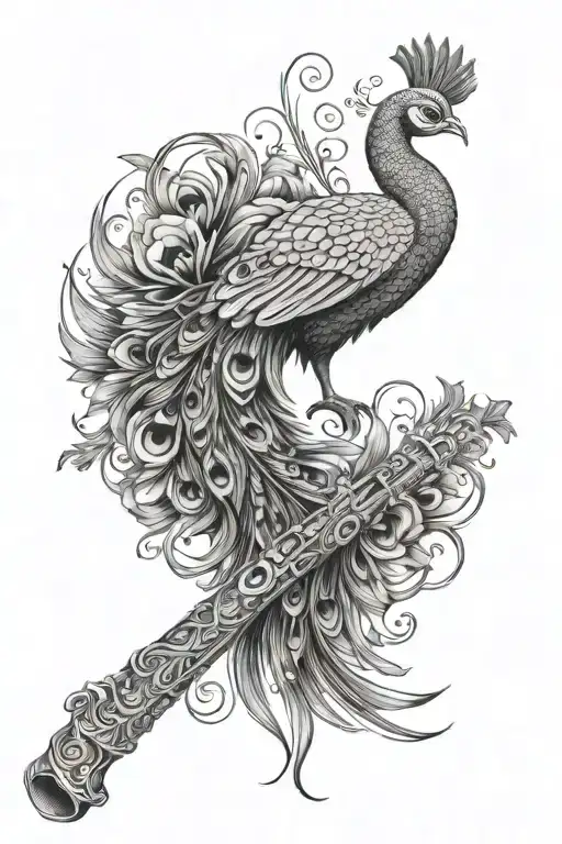 Flute Surrounded By A Peacock
