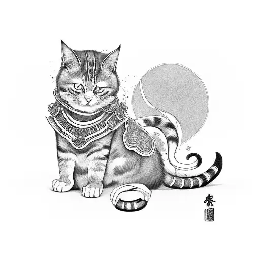 Samurai Cat In Japonese Style