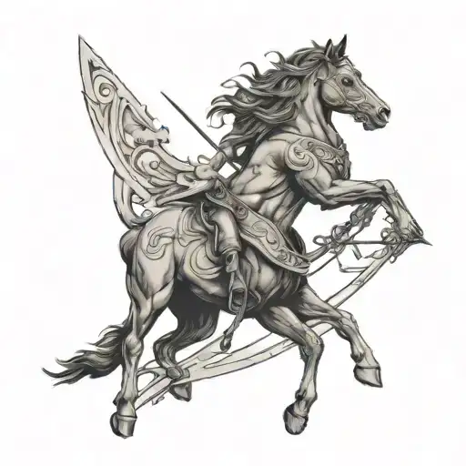Forearm Tattoo Of Sagittarius Horse Men A Wolf A Arrow And Buddha